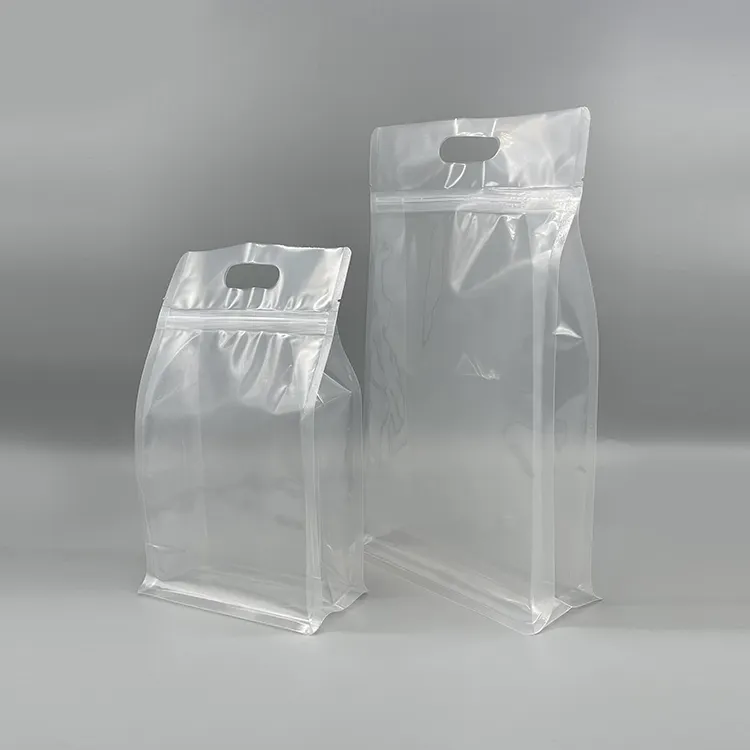 Transparenter Kunststoff Vakuum Reismehl Stand beutel klar gefrostet acht Seiten Dichtung Flach boden Beutel mit Reiß verschluss und Griff