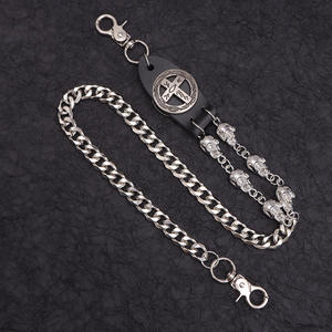 Waist <b>Chain</b> <b>Cross</b> Skull Pendant Tibetan Silver Unisex Punk Fashion Accessory Casual Wear Single Loop Design - Product Image 4