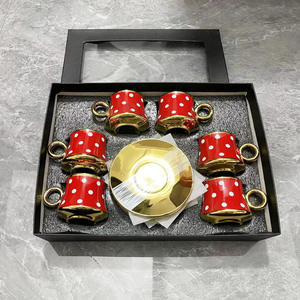 Tasse à café en céramique européenne, tasse en céramique émaillée, tasse à café turque, soucoupe, coffret cadeau de 12 pièces - Product Image 5