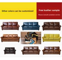 Canapé en cuir avec structure en pin américain, style rétro européen, cuir ciré, style classique, meubles pour salon, villa, hôtel