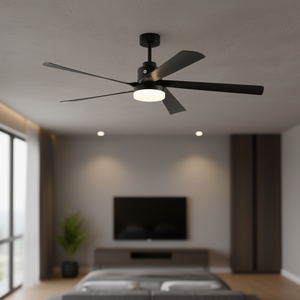 Ventilador de techo LED negro moderno de 65 pulgadas con 5 aspas y control remoto con luz para sala de estar y dormitorio - Product Image 2