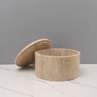 Boîte de rangement ronde en marbre travertin naturel Stonekocc, style nordique minimaliste, organisateur décoratif