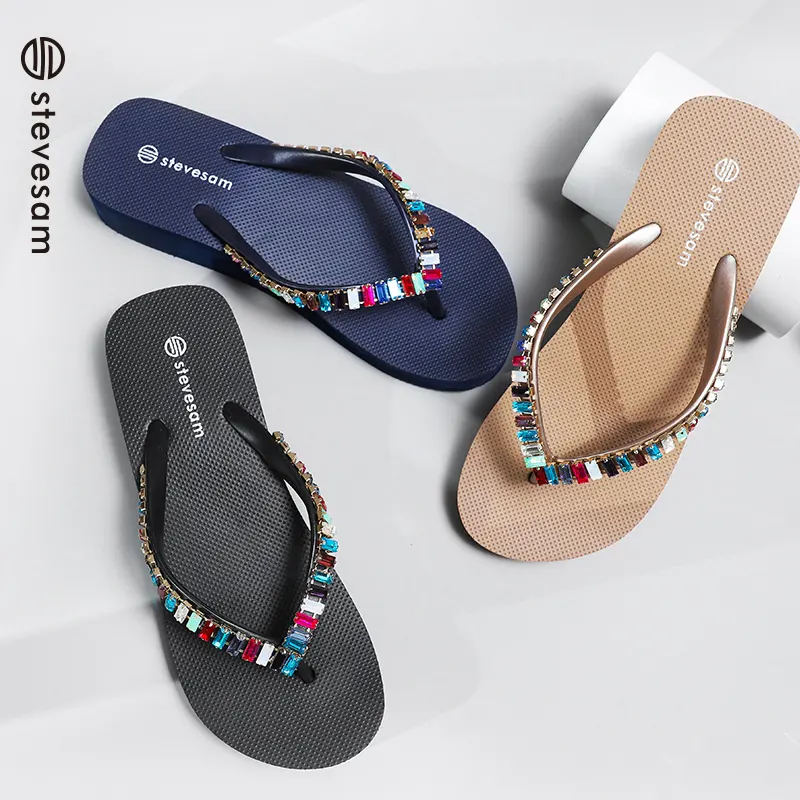 Nieuwe Strass Hoge Hakken Flip-Flops Wiggen Platte Slippers Hoge Kwaliteit Flip-Flops Pvc Rubber Vrouwen Groothandel Effen Kleur Custom