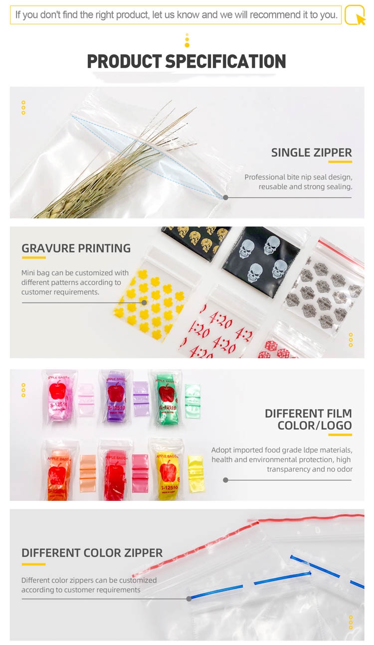 Mini Zip Baggies, LDPE Reusable Zip Lock Bag, Mini Apple Plastic Baggy, Small Zip Bag, Minigrip, Zip lockk