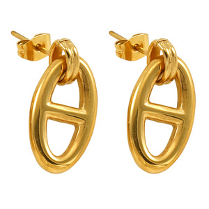 Zogxin Geometric Oval Stud Earrings 18K Plated Gold Tone Fashion Minimalist For Women - Product Image 5