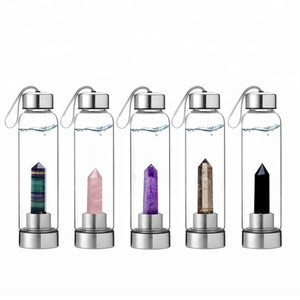 Vente en gros Couverture en bambou à haute teneur en borosilicate personnalisée Bouteille d'eau en cristal naturel verre énergétique avec couvercle de boîte Autres produits d'artisanat en cristal - Product Image 3