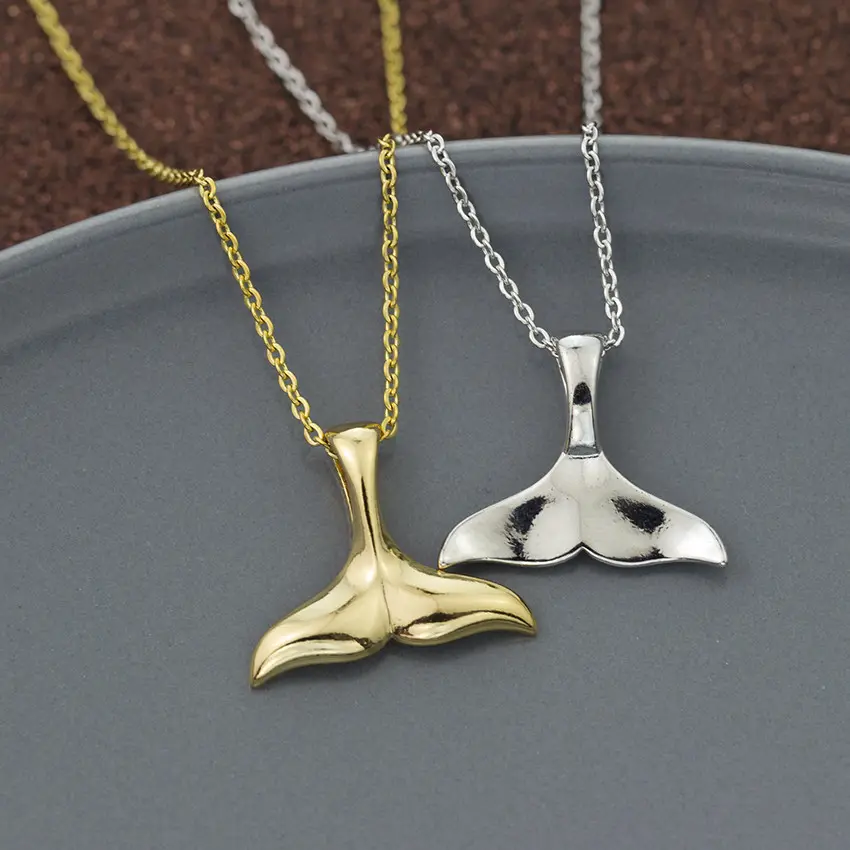 Go Party – collier pendentif queue de baleine en acier inoxydable, chaîne en cuivre, queue de sirène, queue de dauphin, breloque, colliers ras du cou pour femmes