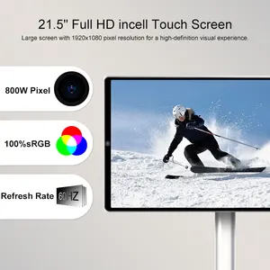 800 W Kamera weiß 4 GB + 64 GB Standby-TV 21,5 Zoll Akku-Leistung Android tragbarer Fernseher In-Cell-Touchscreen Fitnessstudio Gaming-Live-Raum
