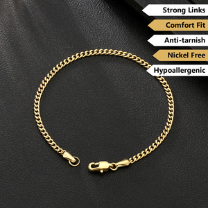 3mm <b>Fashion</b> Jewelry Unisex Hiphop Stainless Steel 14K Gold Plated Rhodium Plated Flat Curb Cuban Link Chain <b>Bracelets</b> <b>Bangles</b> - Product Image 1