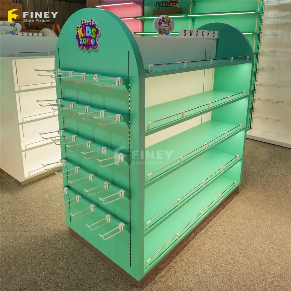 Benutzer definierte Candy Display Racks LED-Licht Gondel Snack Display Rack Haken Display Ständer für hängende Artikel