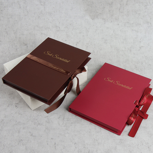Luxury Custom logo Beige Paper Cardboard Book Shape Wedding Album Photo Photograph <b>Gift</b> <b>Box</b> with Ribbon - Product Image 1