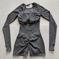 Combinaison de sport pour femme à manches longues et dos ouvert, avec coutures froncées invisibles, idéale pour le yoga et l'entraînement