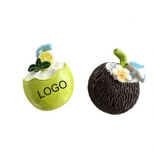 Imán de Resina para Refrigerador con Logotipo Personalizado, Impresión Serigrafiada, Diseño de Jugo de Frutas, Bebida Refrescante de Verano, Postre, Adorno de Playa con Coco - Product Image 1