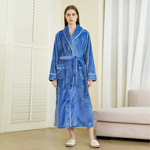 Autunno inverno Extra Large flanella <span class=keywords><strong>accappatoio</strong></span> per coppie da donna e da <span class=keywords><strong>uomo</strong></span> con coulisse lungo foderato in pile - Product Image 6