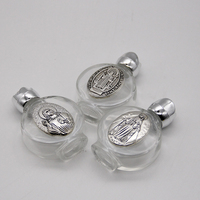Petite bouteille en verre pour eau bénite, avec bouchon à vis, représentant des saints religieux, Jésus, la Vierge Marie, en argent, échantillon gratuit de décalcomanie