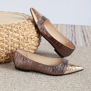 Ballerine piatte Patchwork a pieghe retrò <span class=keywords><strong>da</strong></span> donna comode scarpe Slip-On soletta piatta a punta chiusa per scarpe eleganti Casual - Product Image 1
