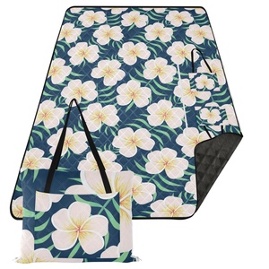 New Arrival Hawaiian Tropical Hau Flower Zipper Picnic <b>Mat</b> Extra <b>Large</b> Foldable Women's Handbag Custom Beach Blanket Picnic Bag - Product Image 1