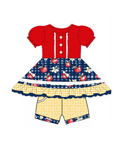 GSSO3156 CUSTOM Little Active Casual <b>Girl</b> Red apple flowers Print Outfits Kids Wholesale Short Sleeve <b>Set</b> Child - Product Image 1