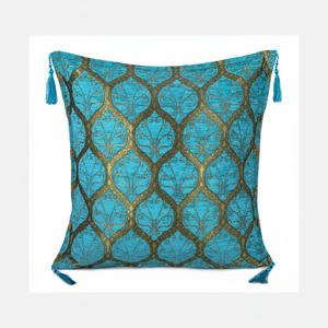 Turquoise <b>Peacock</b> - Peafowl Designed Turkish Chenille Fabric <b>Cushion</b> Cover Pillow - Product Image 2