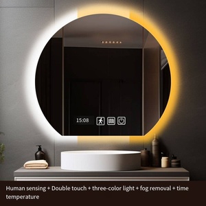 Miroir de maquillage moderne intelligent à LED mural rond avec interrupteur tactile écologique et cadre en acrylique pour la salle de bain - Product Image 5