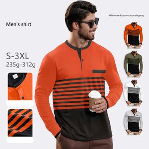 Nouveau T-shirt décontracté slim pour homme été 2025 – T-shirt tricoté tendance à boutons sur la poitrine, imprimé rayé, manches longues, coloré - Product Image 1