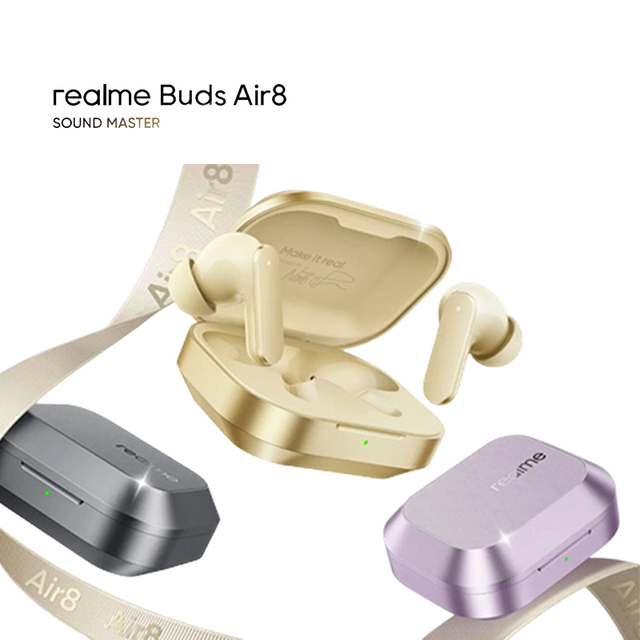 Realme Buds Air8 In-Ear TWS Earphones ANC for 5.4 Hi-Res Audio Touch Control LED IP55 Waterproof LHDC Gold Purple Gray