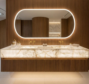 <span class=keywords><strong>Encimera</strong></span> de <span class=keywords><strong>Baño</strong></span> de Lujo en Ónix Blanco Italiano Translúcido Retroiluminado con Lavabo Integrado - Product Image 3