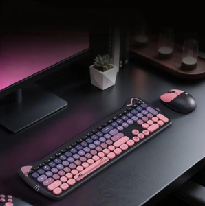 Ensemble <span class=keywords><strong>clavier</strong></span> et <span class=keywords><strong>souris</strong></span> sans fil OEM personnalisable, combo élégant pour bureau avec clic silencieux, design chat noir et rose - Product Image 2