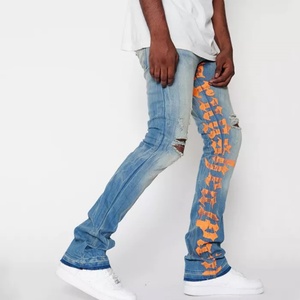Pantalones Vaqueros Azules Casuales para Hombre, Personalizados con Letras Impresas, Ajustados, Desgastados, Estilo Stacked - Product Image 6