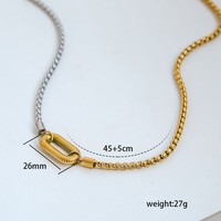 Collier chaîne clavicule Zooying Fashion 2025 style rétro simple, mélange de couleurs, avec bouton en acier inoxydable plaqué or, chaîne boîte