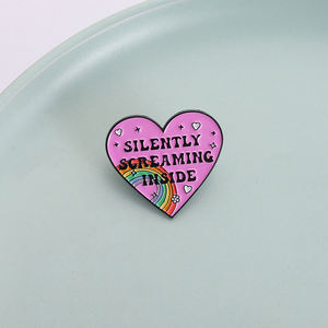 Alfileres de esmalte interior que gritan silenciosamente broches de corazón de arcoíris mochila ropa ansiedad salud Mental insignia de solapa joyería para regalo - Product Image 1