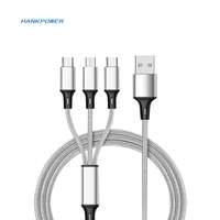 Cable cargador USB de nailon trenzado 3 en 1, 3 pies, 6 pies, 10 pies, Micro 8 pines tipo C, Cable de carga rápida para teléfono móvil