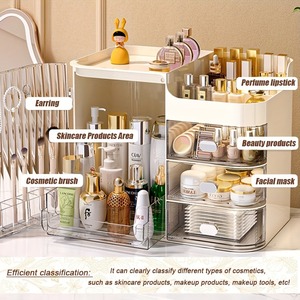 [US Stock] 3 <b>Drawer</b> <b>Makeup</b> Organizer with Mirror No Assembly Plastic Cosmetic Storage Cabinet Countertop Bathroom Vanity Storage - Product Image 4