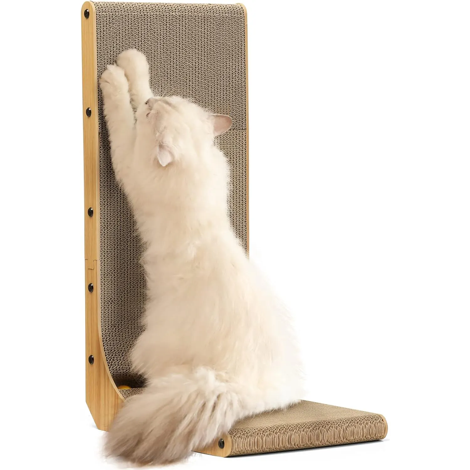 26.8 Inch L Shape Cat Scratch Pad Wall Mounted Cat Scratching Cardboard with Ball Toy for Indoor Cats