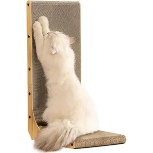 26.8 inç L şekli kedi çizik ped duvara monte kedi tırmalama karton kapalı kediler için top oyuncak ile