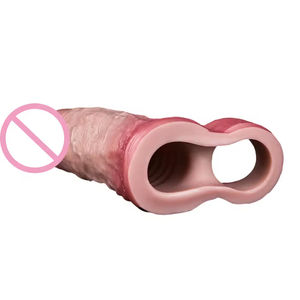 Anneau de pénis réaliste en silicone imperméable à texture de peau, allongé et épaissi, pour hommes homosexuels, avec fonction de retenue du sperme, pour usage avec grand godemiché - Product Image 3