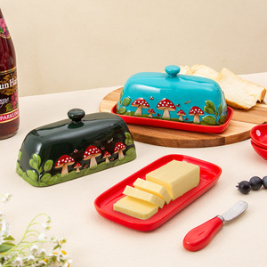 จานใส่เนยเซรามิกทรงเห็ดแบบสี่เหลี่ยมผืนผ้า ฝาปิดแบบพลิกได้ ภาชนะใส่เนยสำหรับงานปาร์ตี้ รุ่น DD1477 - Product Image 2