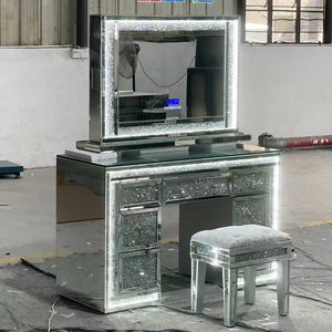 Toeletta OEM con Specchio e Cassetti in MDF, Toeletta con Specchio Decorato con Diamanti, Toeletta per Ragazze - Product Image 1