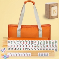 Set Permainan Mahjong, Set Ubin Mahjong dengan Tas Jinjing Ukuran Traveler, Set Mahjong Barat dengan Rak/Pendorong Kayu 4 Buah