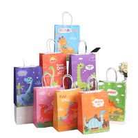 Sac en papier kraft recyclable imprimé dinosaure mignon pour enfants, sacoche créative sérigraphiée motif dessin animé, emballage de bonbons pour les fêtes