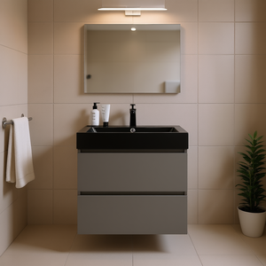 Mueble de Baño Moderno de 24 Pulgadas, Diseño Flotante Montado en la Pared, Gran Espacio de Almacenamiento, Lavabo de Cerámica Negra con Acabado Mate - Product Image 2
