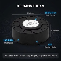 Moteur de joint de robot industriel RT-RJM8115-6A 24V 190W 37Nm de pointe 199RPM, base 6 axes, CAN RS485 IP54, réducteur planétaire 6:1 FOC