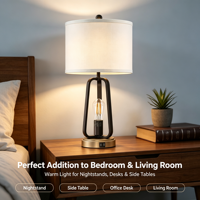 Lampe de table industrielle en métal avec port de charge USB, abat-jour en tissu, lampe de bureau pour chambre à coucher, salon