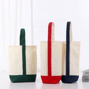 Customize Premium Tote <b>Bag</b> Double <b>Bottle</b> Holder Elegant Dual Color Canvas Patchwork Wine Gift <b>Bags</b> for Holiday Party - Product Image 1