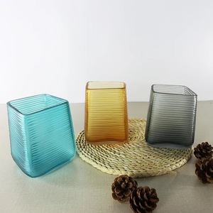 Ensemble de vases carrés en verre CRYSTAL COAST, design Art Déco transparent, faits à la main, pour décoration florale - Product Image 1