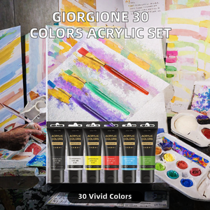 ชุดสีอะคริลิค Giorgione Hot Sale สำหรับศิลปิน ระบายสีบนกระดาษ 30 สี 75 มล. บรรจุในหลอดพลาสติก แถมฟรีพู่กันขนไนลอน - Product Image 2