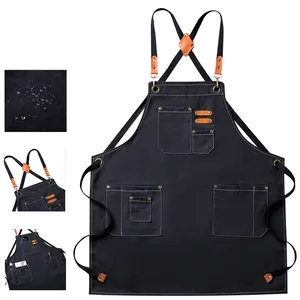 DS1732 Custom Unisex Cotton Canvas Cross Apron Kitchen Cooking Baking Chef Aprons Adjustable Strap and Large Pockets Work Apron