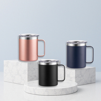 Mug Kopi Vakum Isolasi Stainless Steel 304 Bebas BPA 12oz dengan Gagang untuk Minuman Panas/Dingin, Retensi Suhu 12 Jam