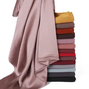Sharut 2024 Wholesale Customized Tudung Ladies Crinkle Plain Satin Scarf Shawl Wrap Muslim Women Pleated Crepe Stain Silk Hijab