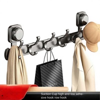 Porte-manteau mural moderne et minimaliste en ABS, réglable en hauteur, sans perçage, avec ventouse et trois rangées de crochets